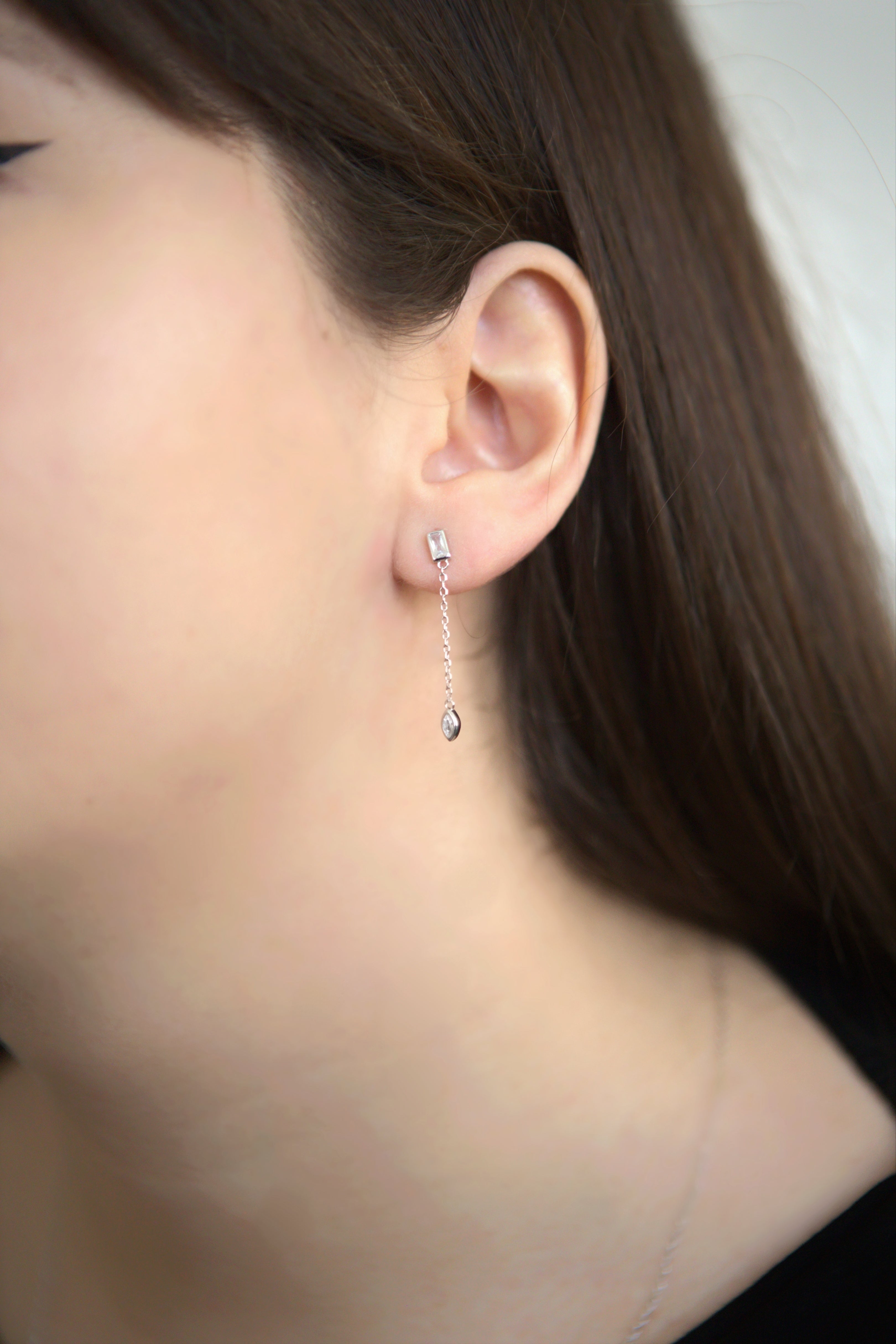 Boucle D'oreille Cosmos Pendante en Argent et Zircons