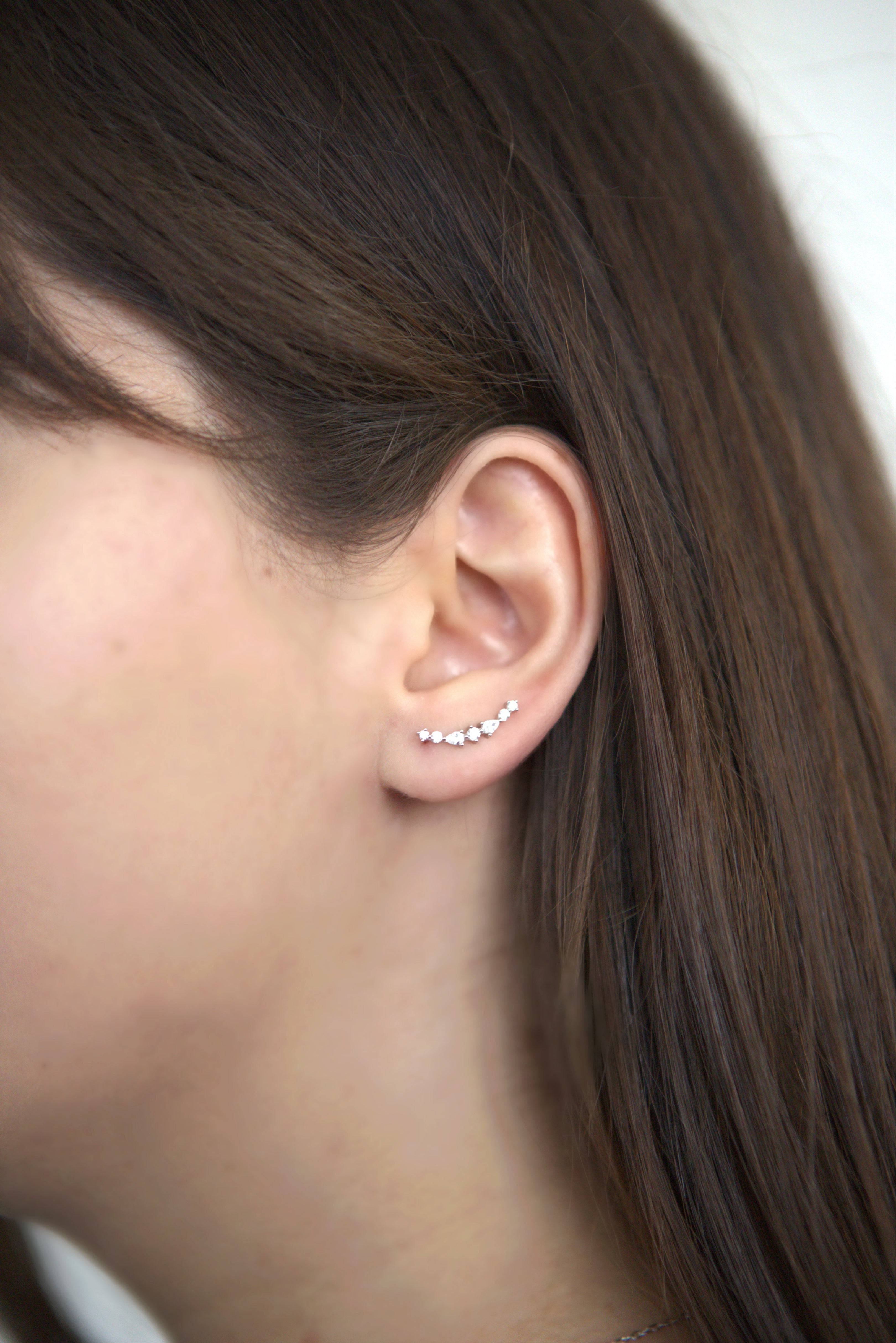 Boucle d'Oreille Halo Grimpante en Argent 925 et Zircons Droite