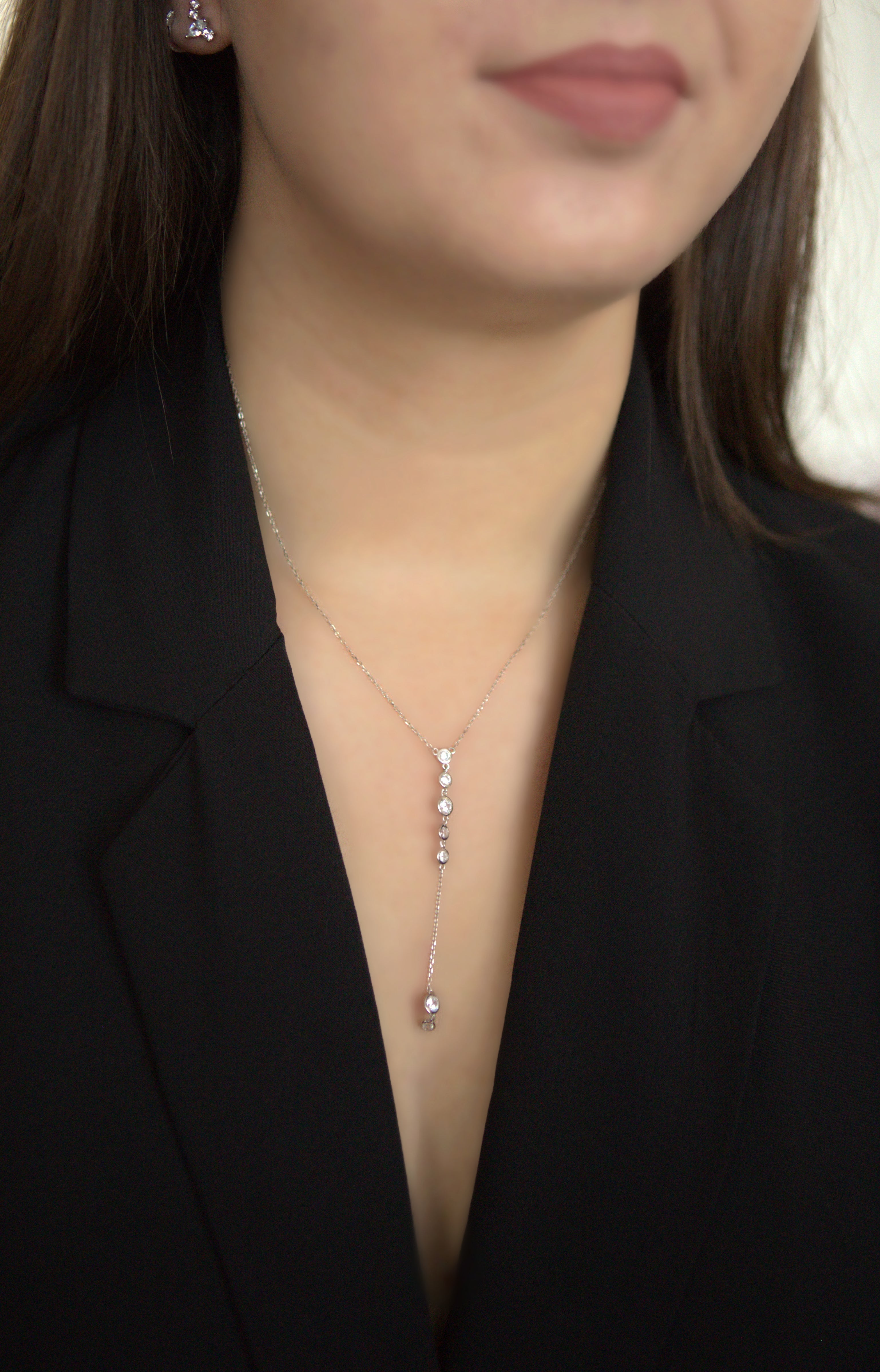 Collier en Y Nébula en Argent 925 et Zircons