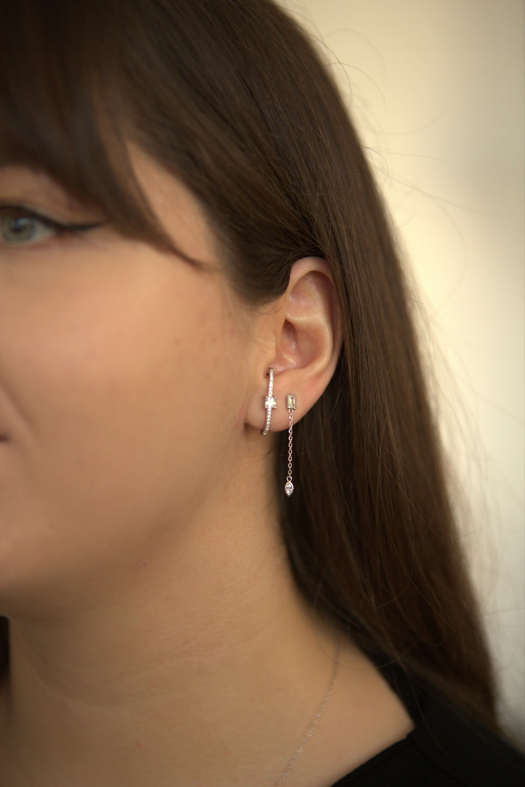 Boucle D'oreille Cosmos Pendante en Argent et Zircons