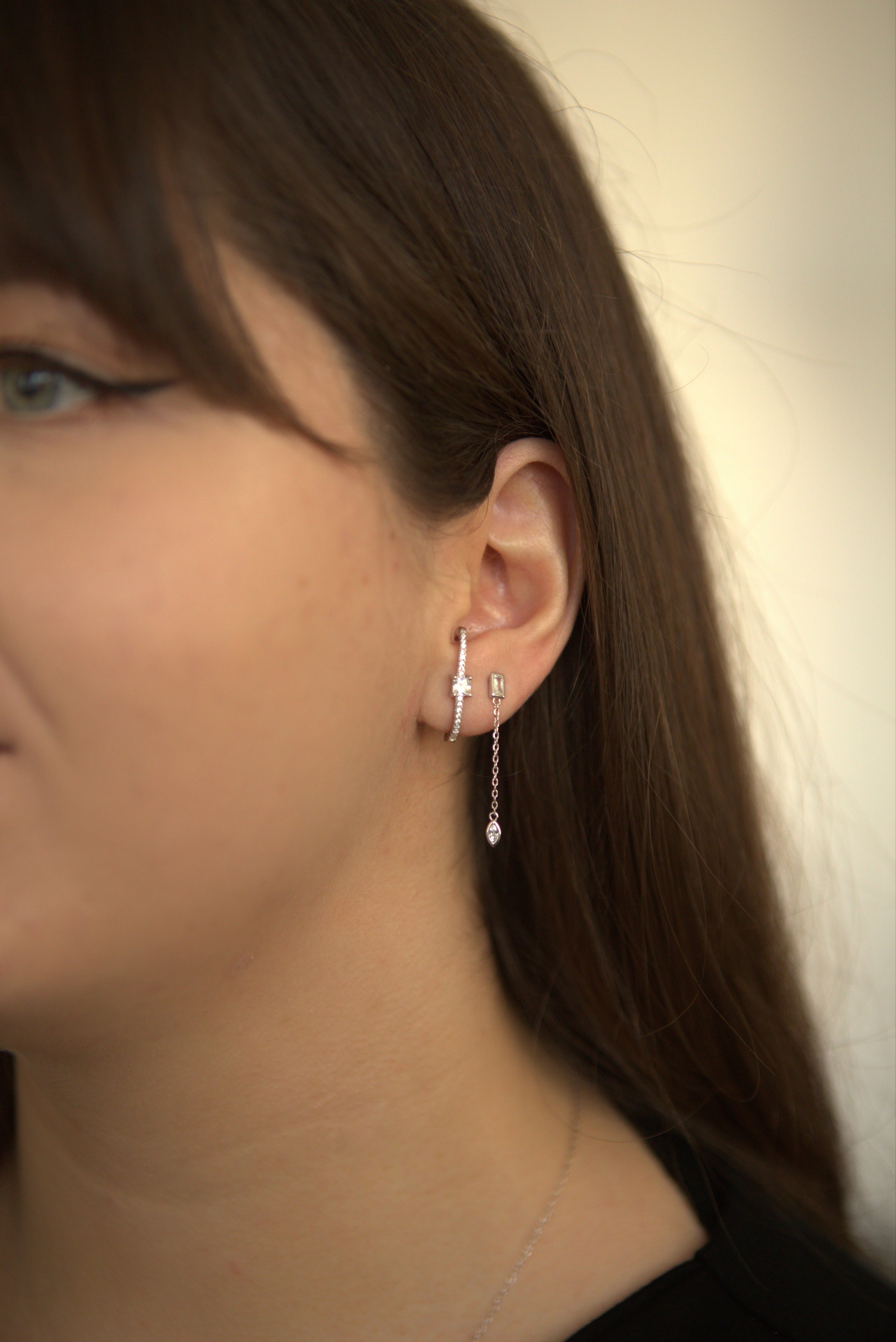 Boucle D'oreille Cosmos Pendante en Argent et Zircons