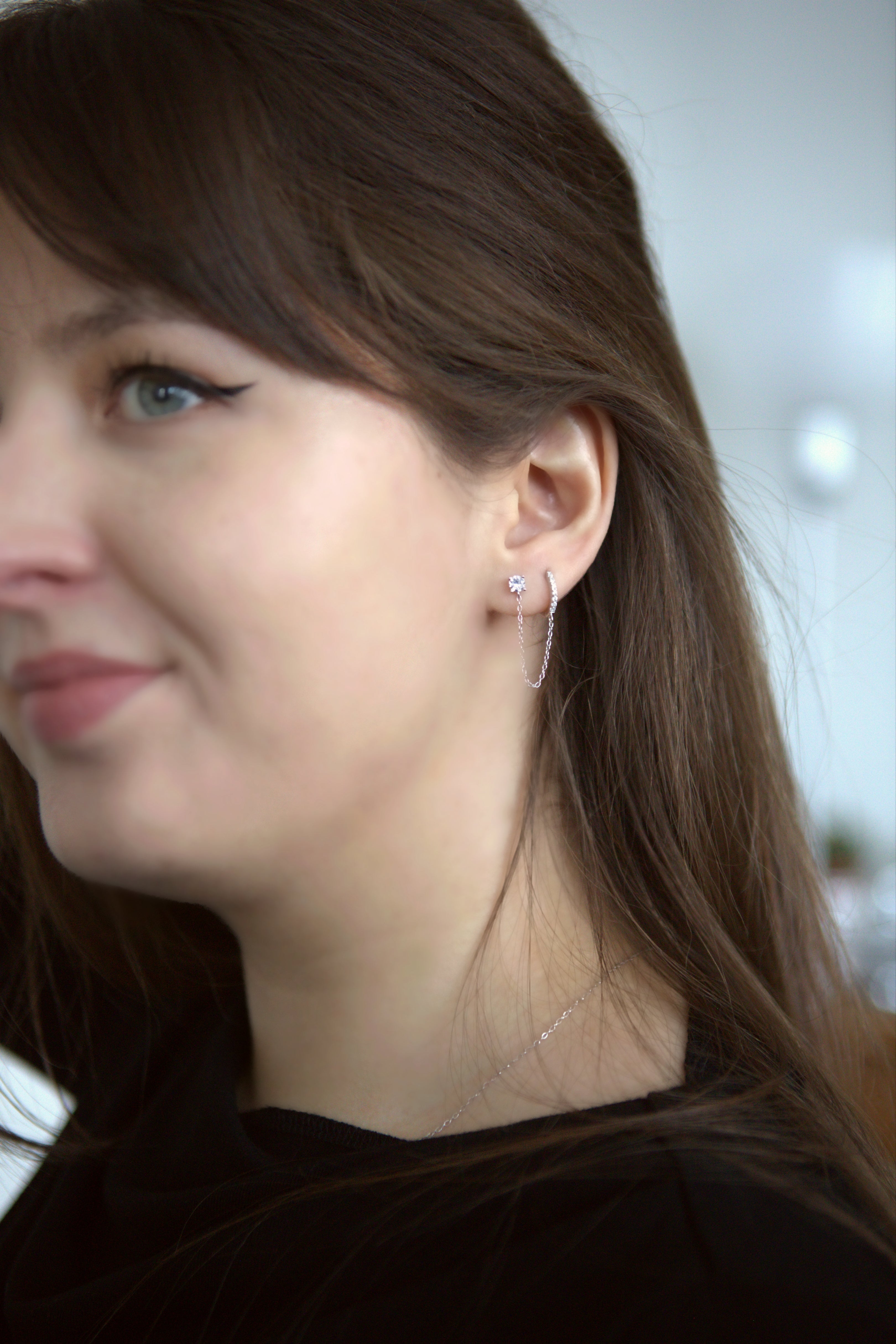 Boucle d'Oreille Double Trous - Argent 925 et Zircons