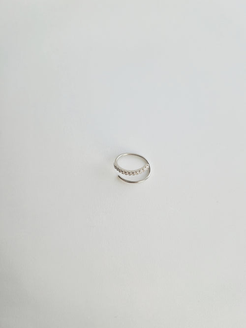 Boucle d'Oreille Double Anneaux 2 en 1 Argent et Zircon gauche
