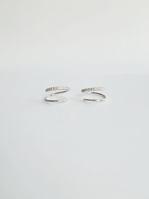 Boucle d'Oreille Double Anneaux 2 en 1 Argent et Zircon droite