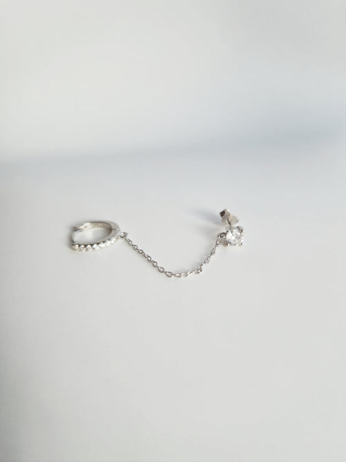 Boucle d'Oreille Double Trous - Argent 925 et Zircons